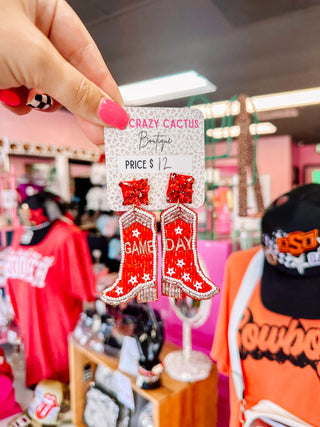 Red Game Day Boot Earrings