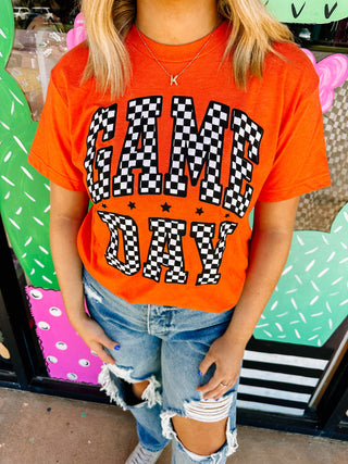 Checkered Game Day Tee- Heather Orange