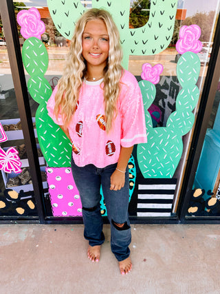 Sequin Game Day Top- PINK