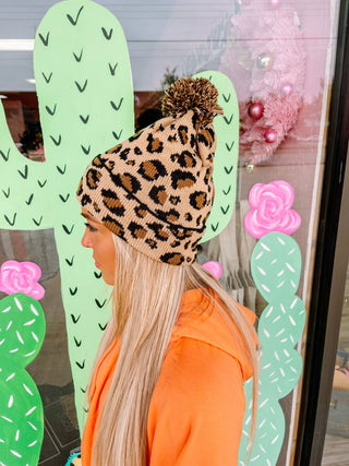 Cheetah Pom Pom Beanie