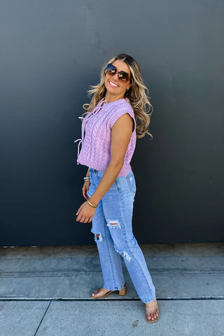 Lavender Front Tie Sweater Vest