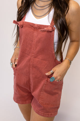 Vintage Red Knot Strap Denim Romper