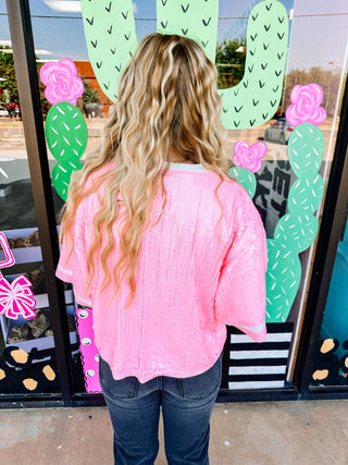 Sequin Game Day Top- PINK