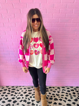 Pink Valentine Checkered Cardigan