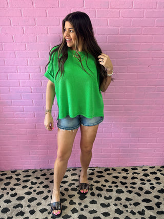 Ribbed Short Sleeve Top- Candy Green