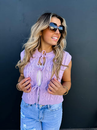 Lavender Front Tie Sweater Vest