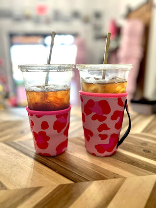 Iced Coffee Coolies- Pink Leopard