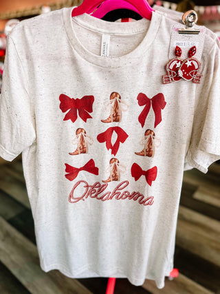 Oklahoma Boots & Bows Tee- Crimson