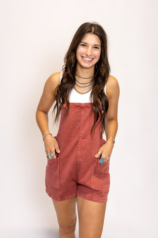 Vintage Red Knot Strap Denim Romper