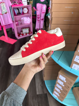 Red Leather Sneakers With Glitter Star