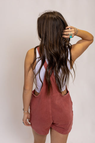 Vintage Red Knot Strap Denim Romper