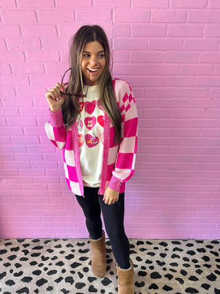 Pink Valentine Checkered Cardigan