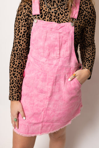 Candy Pink Denim Overall Dress