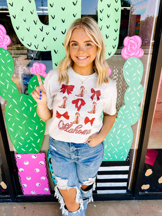 Oklahoma Boots & Bows Tee- Crimson