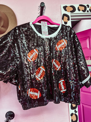 Sequin Game Day Top- BLACK