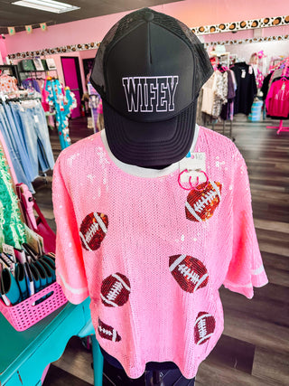 Sequin Game Day Top- PINK