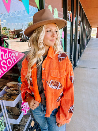 Corduroy Jacket With Sequin Footballs- ORANGE