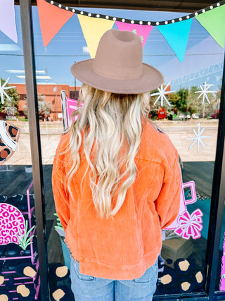 Corduroy Jacket With Sequin Footballs- ORANGE